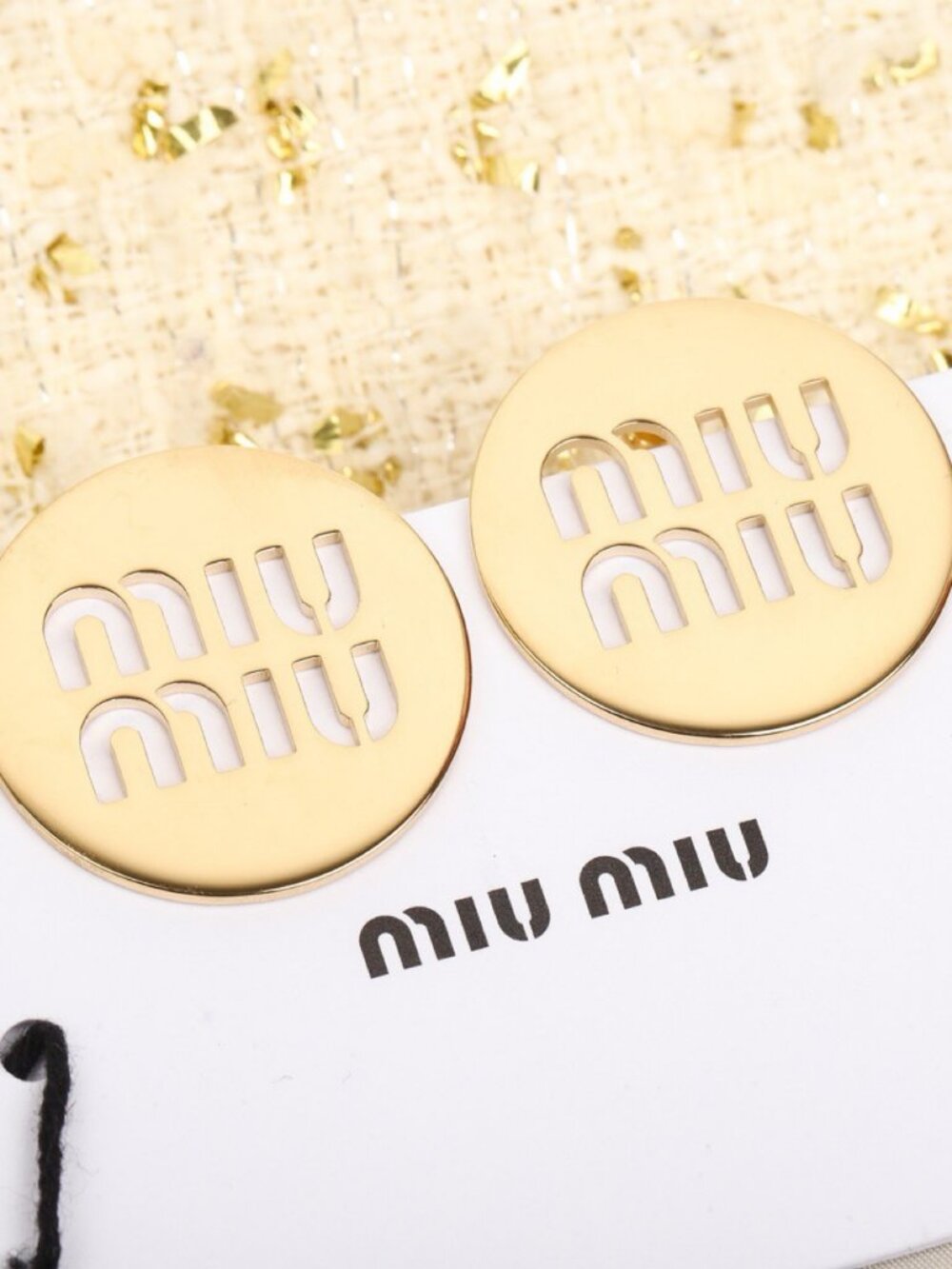 Miu Miu Gold-Tone Perforated Logo Disc Earrings